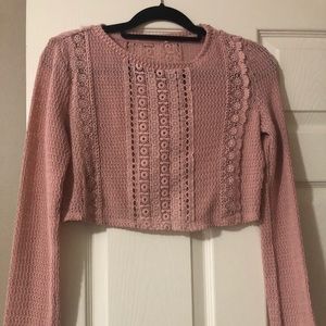Long sleeve crop top sweater, Rose